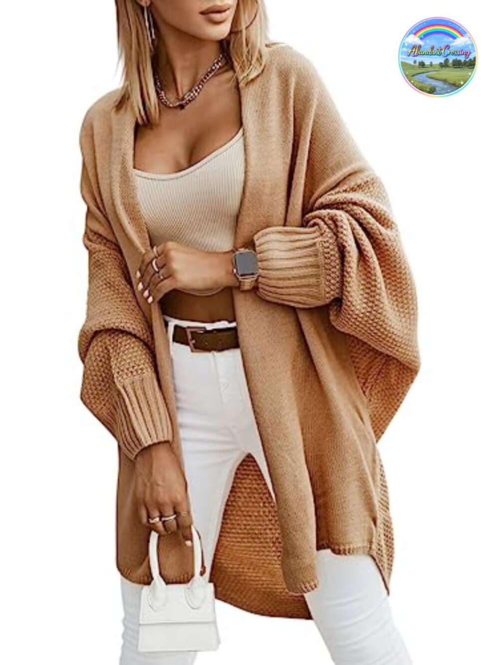Oversized Long Open Front Cardigan Sweater Women Lantern Sleeve Casual